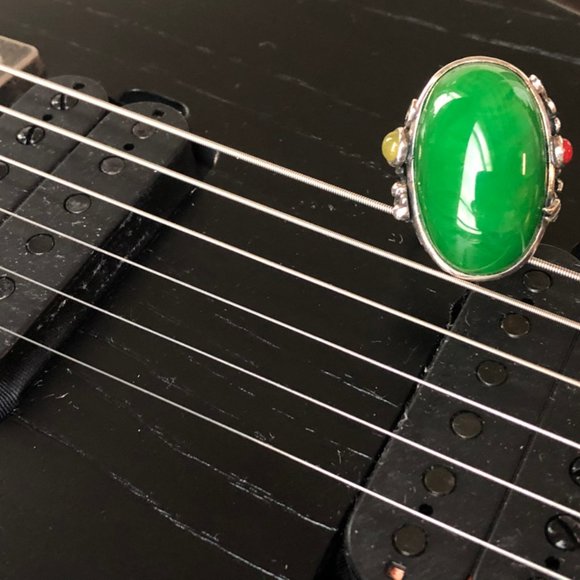 925 Sterling silver inlay Middle Eastern Amber Ring ｜Color :Green ｜ Open… - Picture 8 of 11